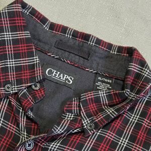 Chaps Men's XL Black Red White Plaid Flannel Checkered Button-Down Long Sleeve